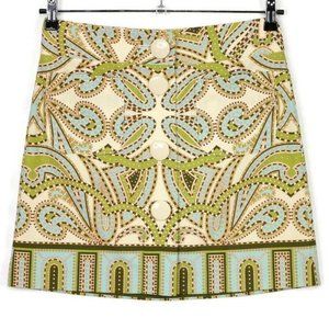 J. Crew Skirt Ivory‎ Green Blue Paisley Pockets 2